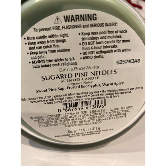 Bath & Body Works Christmas Holiday “Sugared Pine Needles” New 3 Wick Candle - Picture 7 of 8